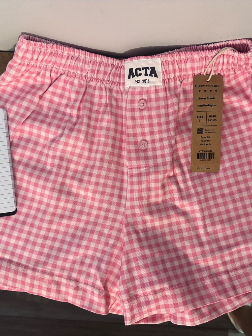ACTA Pink Gingham Women’s Boxer Shorts